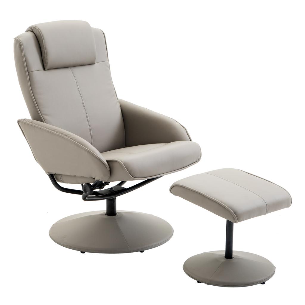 Recliner with Footstool, 360 degrees Swivel TV Chair with Reclining Function, TV Chair, Faux Leather, Reading Chair for Living Room, Bedroom, Grey