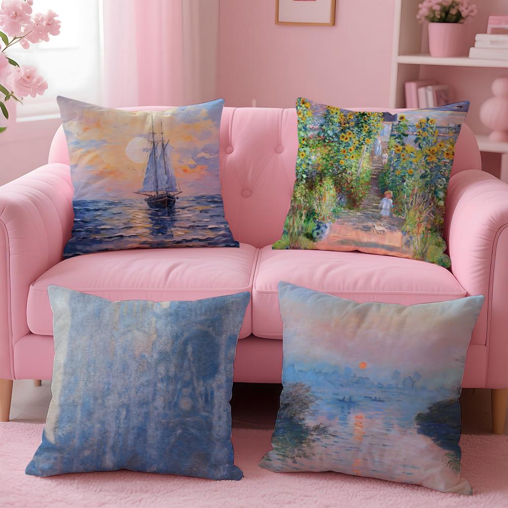 OOscarClaude Monet Cushion Cover Pillow Case Soft Skin Friendly Fabric Comfort Concealed Zipper