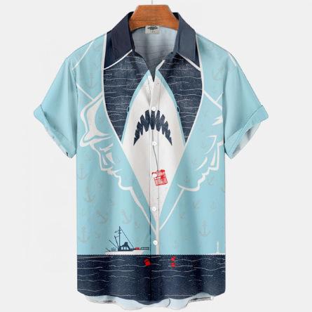 1116 Cool Cute Shark 1D Print Pattern Men's Shirt Street Casual Men's Shirt