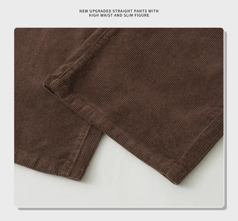 Женские коричневые вельветовые брюки широкого кроя: Высокая талия, ретро-стиль для мытья полов на осень и зиму