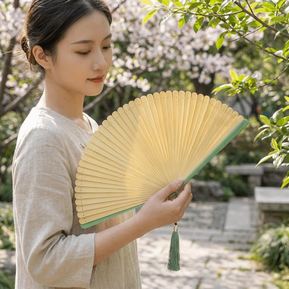 with Tassel Bamboo Folding Fan Ancient Style Handheld Fans Hand Cranked Fan Wedding Party Decor