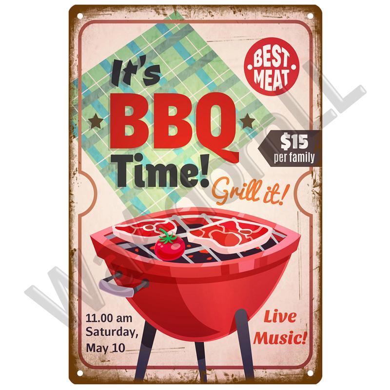 BBQ Zone  Home Decor Metal Tin Sign Vintage Dad`s BBQ Yard Outdoor Party Decoration Plate Retro Barbecue Rules Slogan Metal Sign