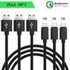 Set of 3 USB Type C Cables, 1M - Black Nylon