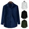 Men Corduroy Shirt Turn-down Collar Single-breasted Solid Color Loose Cardigan Retro Style Mid Length with Chest Pockets Top