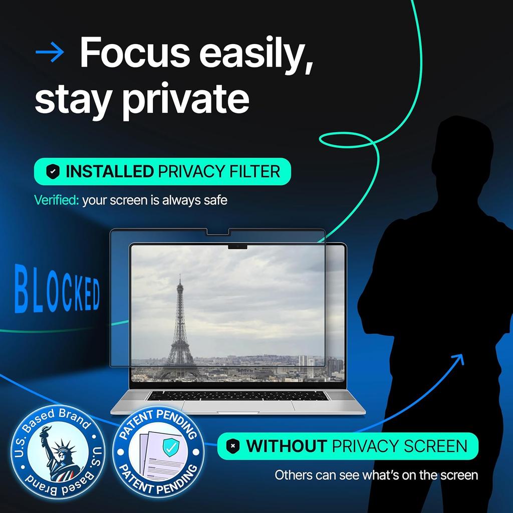 Магнитный экран Privacy для MacBook Pro 14" M1, M2, M3 Anti-Blue Light Anti-Glare Защитная пленка для экрана ноутбука 13,6" 14" 15" 16" Фильтр блокировки синего света