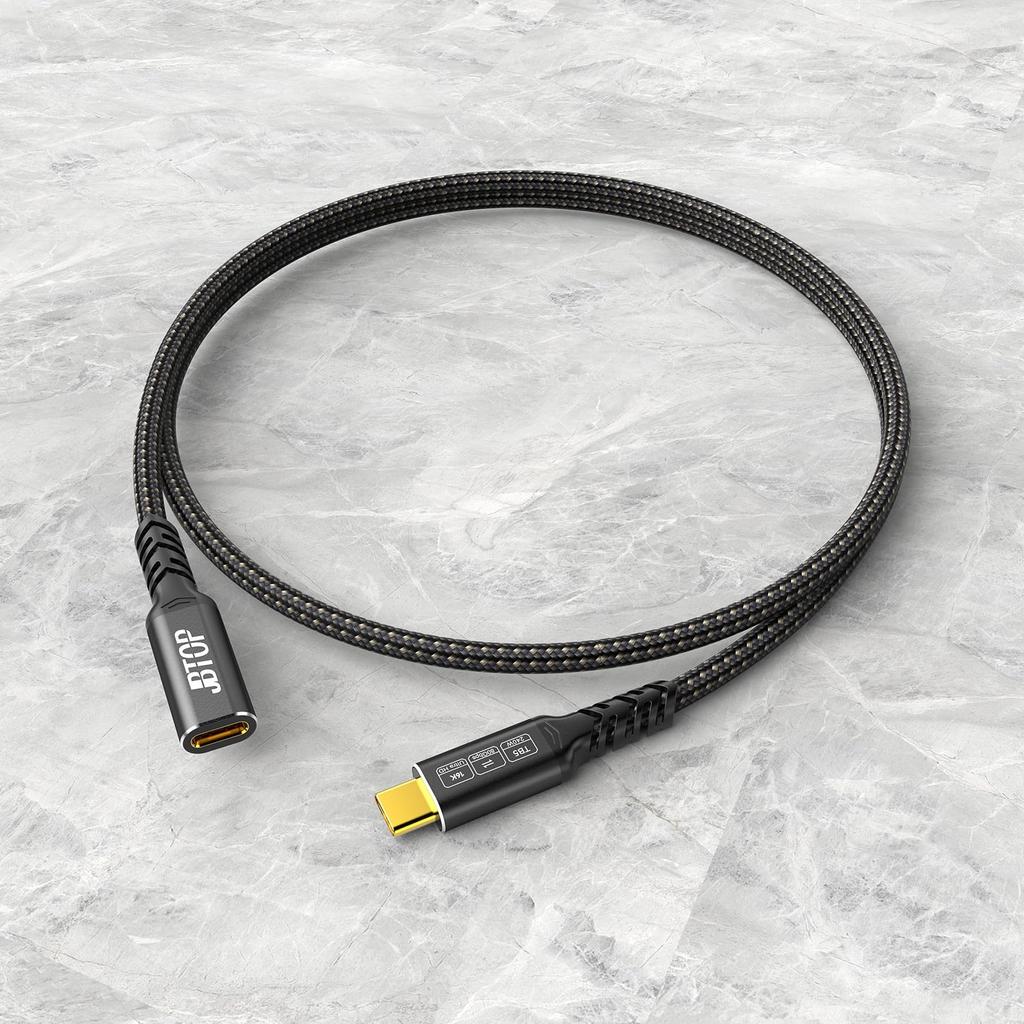 JBTOP USB C 80 Гбит/с Удлинитель гнездо-гнездо 5А Быстрая зарядка и совместим с PSVR iPhone Pro MacBook Air iPad и зарядными устройствами MagSafe Кабель, 50 см,