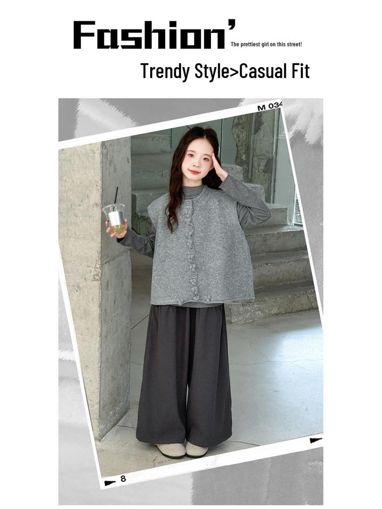 Девочки Корейский Стиль Комплект из Трех Вещей Осенняя Мода 2025 – Стильный Повседневный Наряд для Старших Девочек