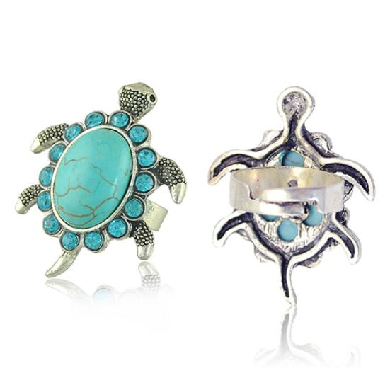 Женское кольцо на палец с бирюзовым черепаховым узором, синим горным хрусталем и инкрустацией