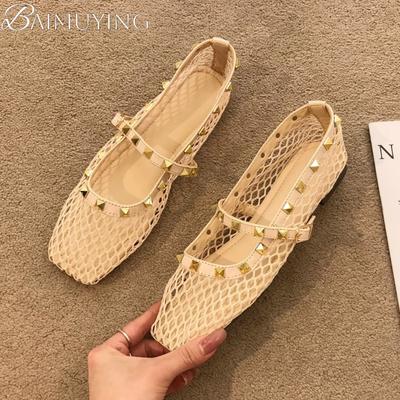 Модная женская обувь Мэри Джейн Женская обувь с квадратным носком Сетчатые сандалии на плоской подошве Летний тренд 2025 Мягкая подошва Повседневная Элегантная Платье Комфорт Zapatillas