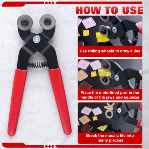 LEONTOOL Glass Tile Nippers, Mosaic Cutter, Roller-Type Mosaic Pliers with Carbide Wheel Blades, Glass Cutter, Glass Nippers, Tile Nippers, Tile Plier