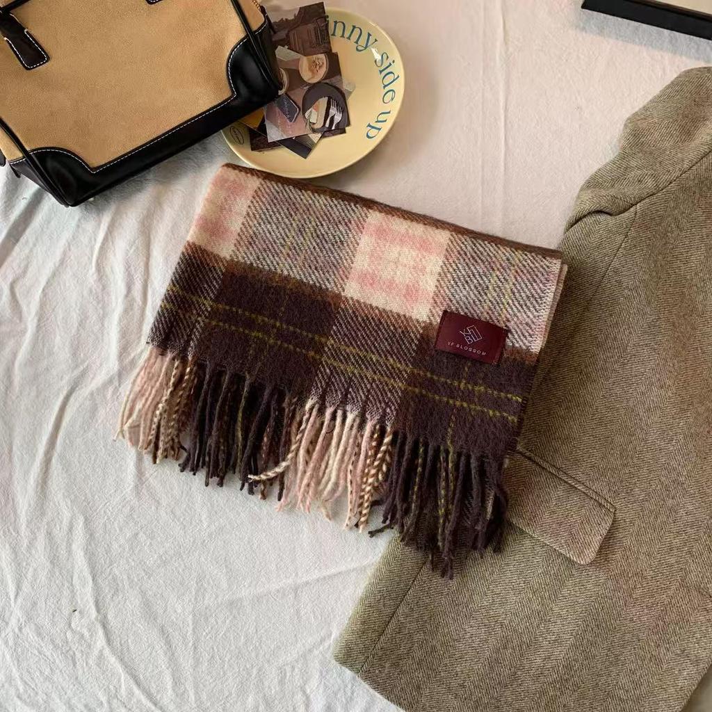 2025 New Year Red Plaid Faux Cashmere Scarf, Warm Shawl for Men and Women