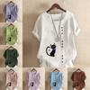 Women's Fashion Cute Cat Prined Short Sleeve T-shirt Loose Cotton Shirt Casual Loose Summer Blouse Tops Plus Size