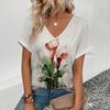 Модная футболка с цветочным принтом 3D, женская уличная одежда, летние повседневные футболки, топы Y2k, женские футболки Harajuku с V-образным вырезом, свободная одежда