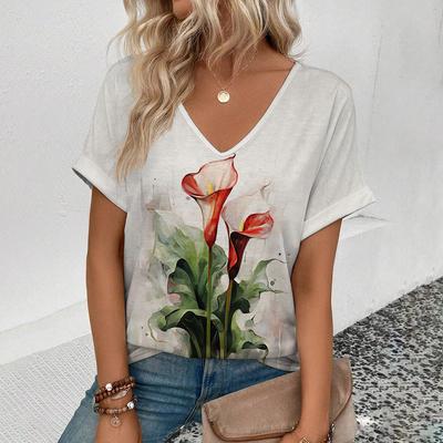 Модная футболка с цветочным принтом 3D, женская уличная одежда, летние повседневные футболки, топы Y2k, женские футболки Harajuku с V-образным вырезом, свободная одежда