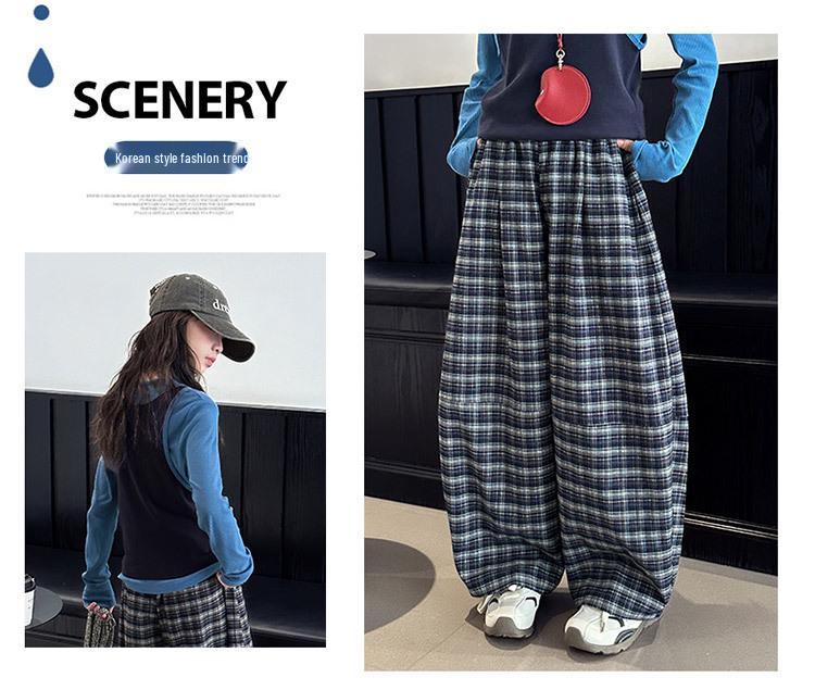 Autumn 2025 Girls' Fashion Set: Base Shirt with Stylish Plaid Pants - Trendy Three-Piece Outfit for Big Kids