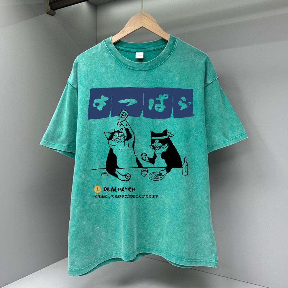 Original Japanese Retro Cat Men T Shirts Summer Cotton Sweat T-Shirts Breathable Loose Clothes Street Short Sleeve