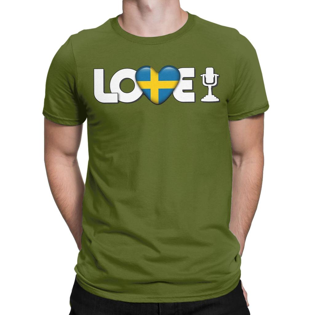 Love Sweden Eurovision Song Contest T-Shirts for Men  Fashion Cotton Tee Shirt O Neck Short Sleeve T Shirts Graphic Printed Tops