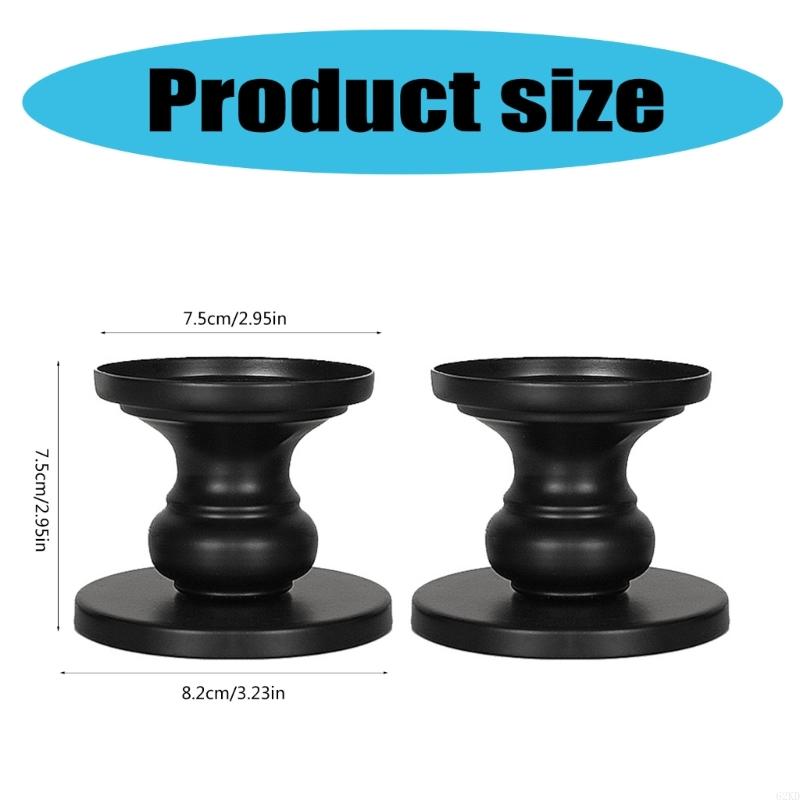 62KD 2Pieces Black Metal Candlestick Set for Taper and Pillar Holder Iron Stand Home Table Centerpieces Decors