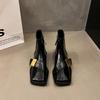 Black Leather Ankle Boots For Women Elegant With Low Heels Woman Short Shoes Spring Autumn Square Toe Booties  Footwear