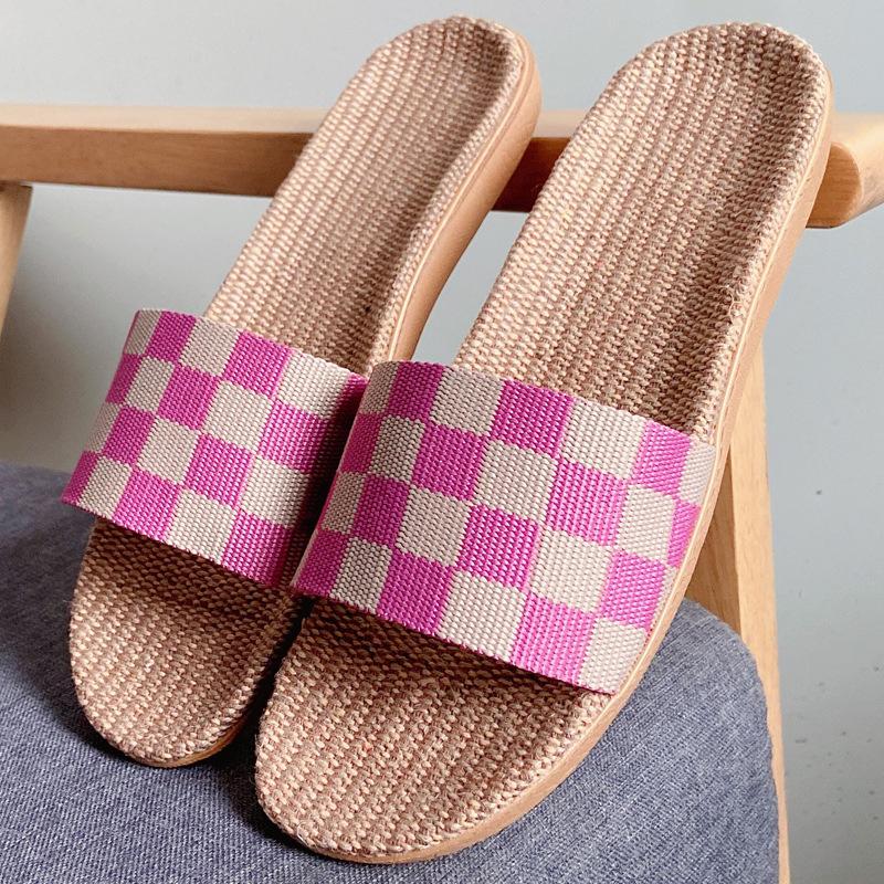 Летние модные клетчатые льняные тапочки