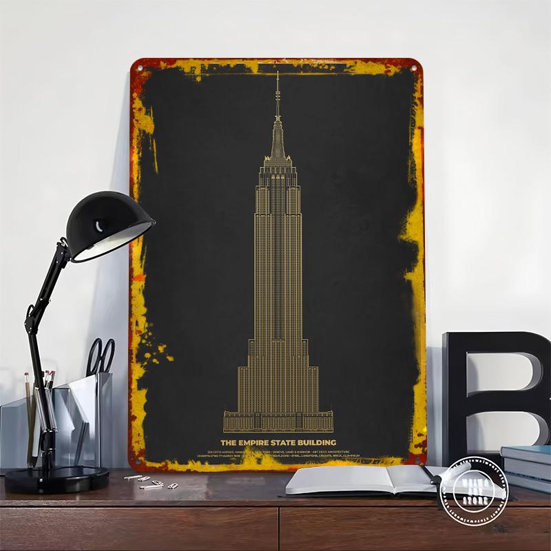 Empire State Building Gold Poster Customized Wall Art Vintage Metal Signs Retro Tin Plaque for Man Cave Decoration Living Room