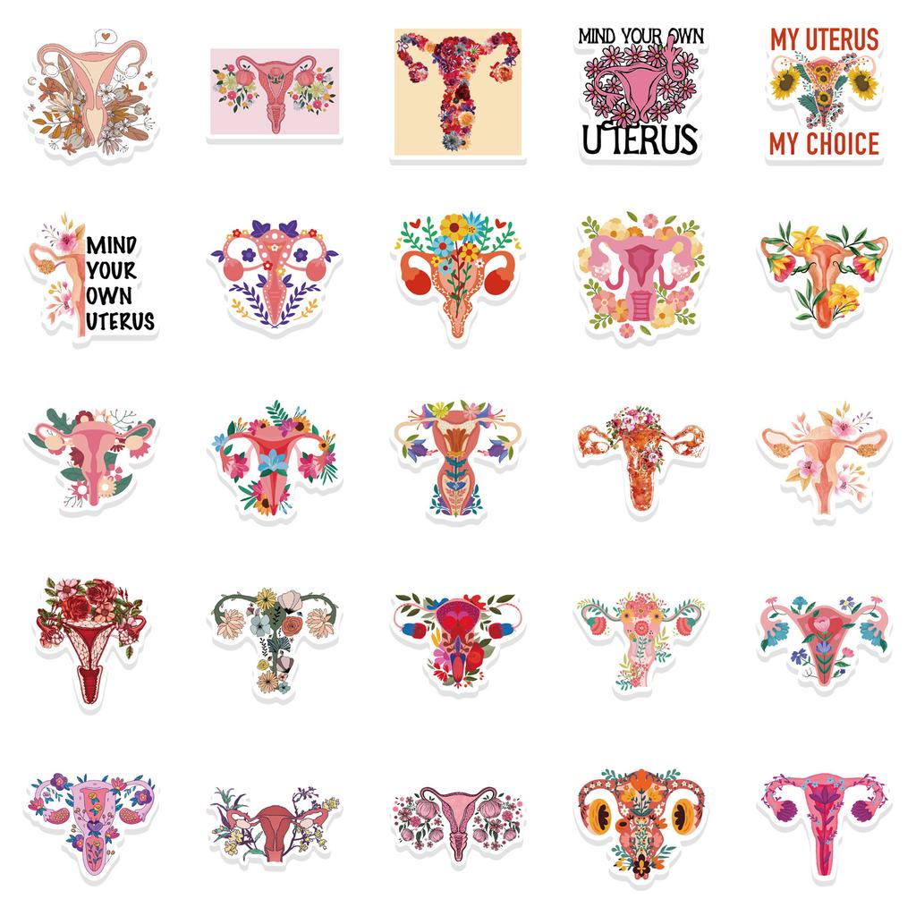 50 Феминистские Маточные Цветочные Граффити Наклейки Украшают Чемодан Ручку Гитару Блокнот Водонепроницаемые Взрывные