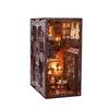 Book Nook Kit Wooden Dollhouses Bookshelf Insert Decor with LED Light Doll House Model Insert Bookend Building for Kid Gifts