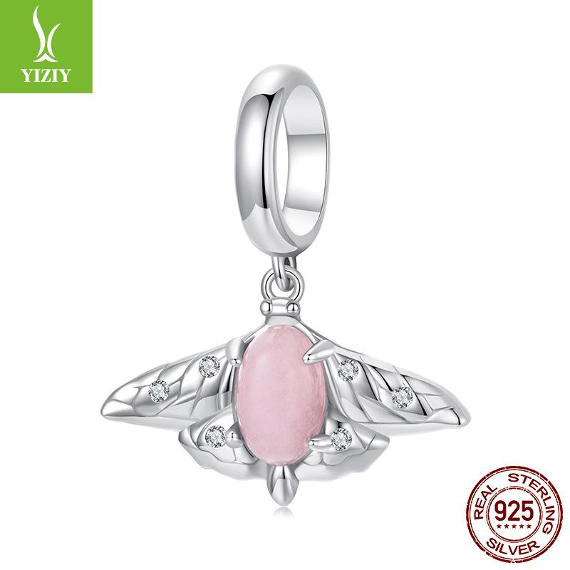 Natural Jade Moth Pendant, Children'S Fun Creative Diy Bracelet Accessories Insect 925 Sterling Silver Beads
