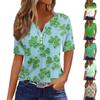 Women's Casual St. Patrick's Day Printed V-Neck Short Sleeve Decorative Button T-Shirt Top