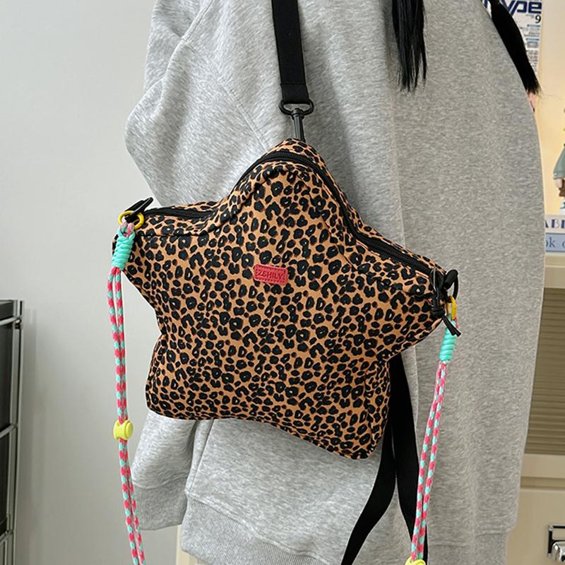 Рюкзак в форме звезды с леопардовым принтом, с регулируемым ремешком, повседневная нейлоновая наплечная сумка для путешествий, шопинга и вечеринок