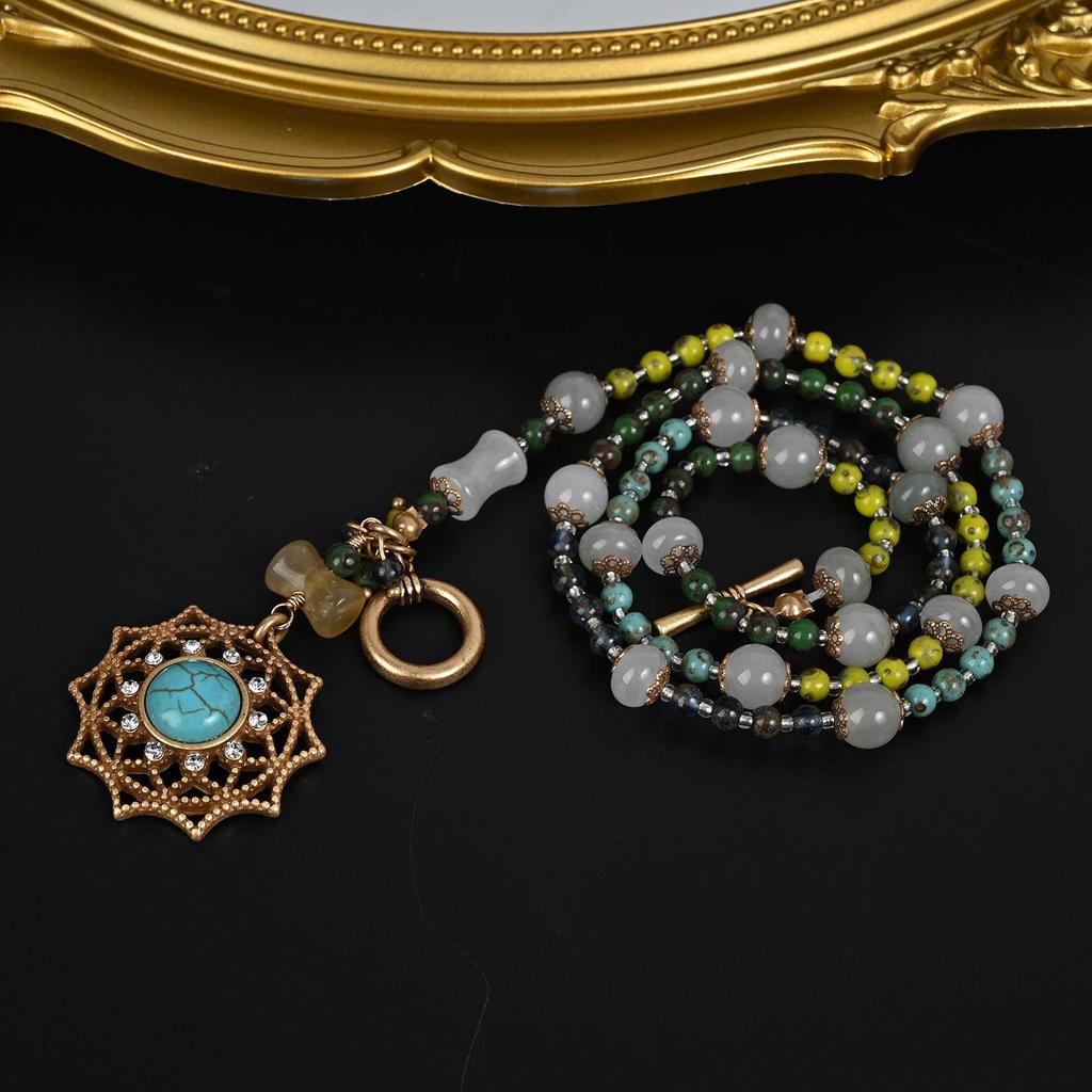 Натуральный бирюзовый кулон в виде солнца, чокер