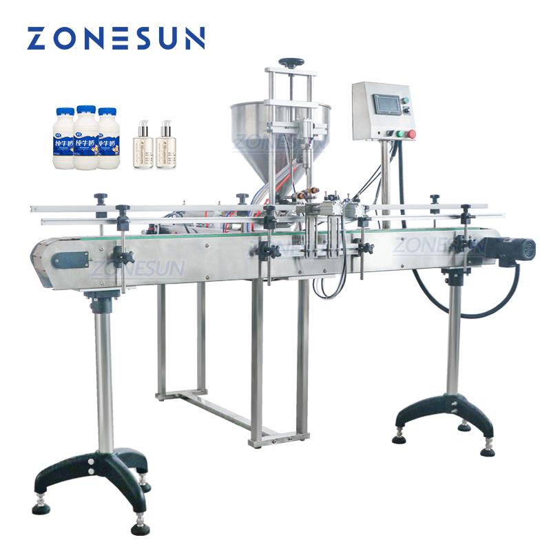 ZONESUN ZS-GY1C Pneumatic Automatic Liquid Paste Filling Machine Cream Chocolate Juice Perfume With Conveyor Bottle Filler
