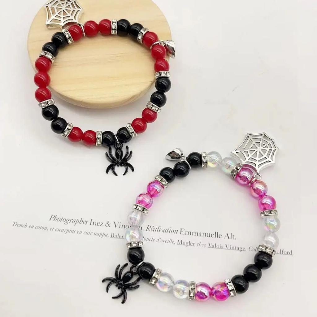2 pcs of Spider Pendant Heart Shaped Magnet Bead Couple‘s Bracelets