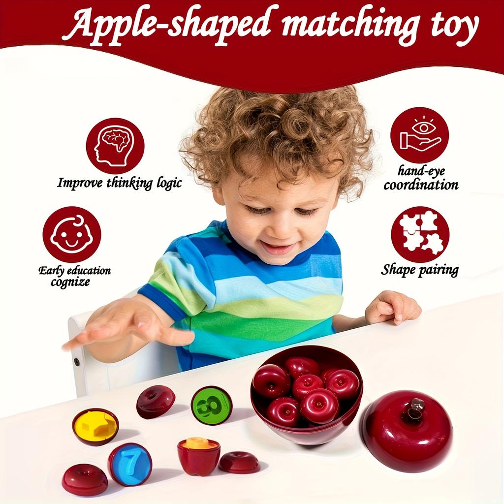 Apple Digital Matching Toy Set of 12 Pieces, Children's Early Education and Enlightenment Toys, Cultivating Fine Motor Skills