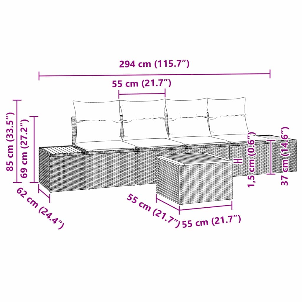 Garden Sofa Set with Cushions 5 pcs Beige Poly Rattan
