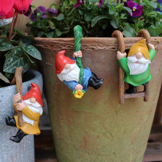 3Pcs Hanging Gnome Figurine Ladder Climbing Colorful Faceless Dwarf Resin Statue Sculpture Desktop Garden Decoration Ornament Festival Gift