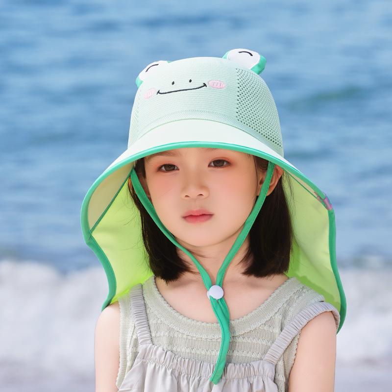 Children's hat cartoon cute big eaves bucket hat for boys and girls outdoors shawl neck protection sun hat