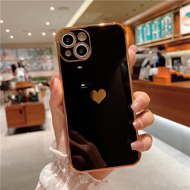 Роскошный чехол с сердечком для iPhone 14 13 12Mini 11 Pro X XR XS Max 7 8 Plus SE SE, мягкий гальванический бампер