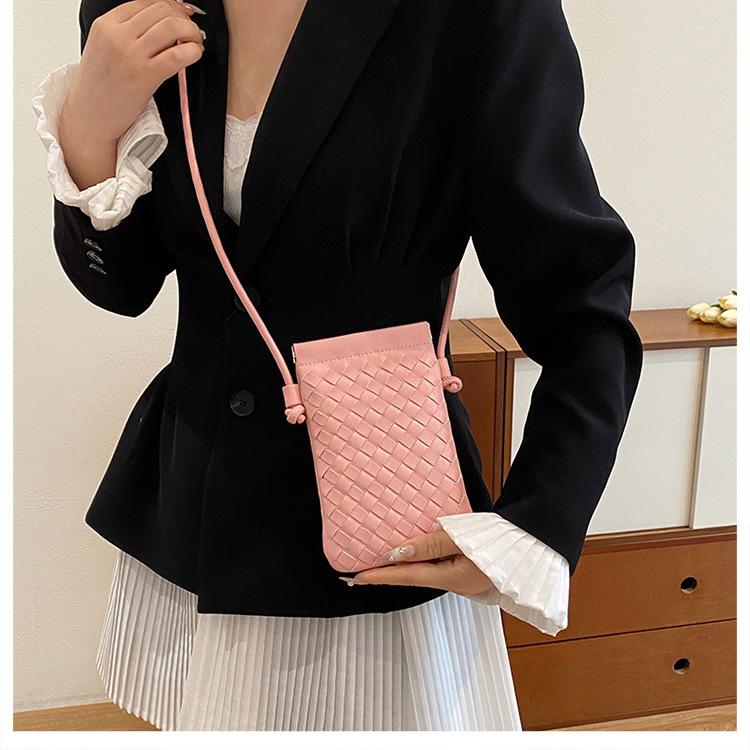 Fashionable Retro Phone Bag Woven Texture Mini Shoulder Crossbody Bag Casual Solid Color Change Storage Bag for Women