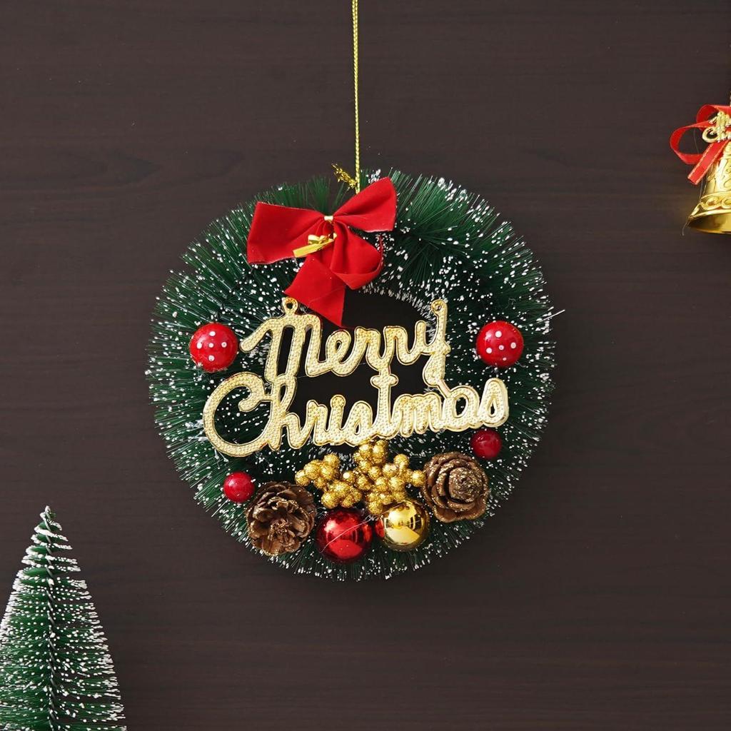 Зеленый рождественский венок для входной двери с красными ягодами, шарами, цветами, лентой | Гирлянда на Рождество | Рождественские подарки, украшения, реквизит