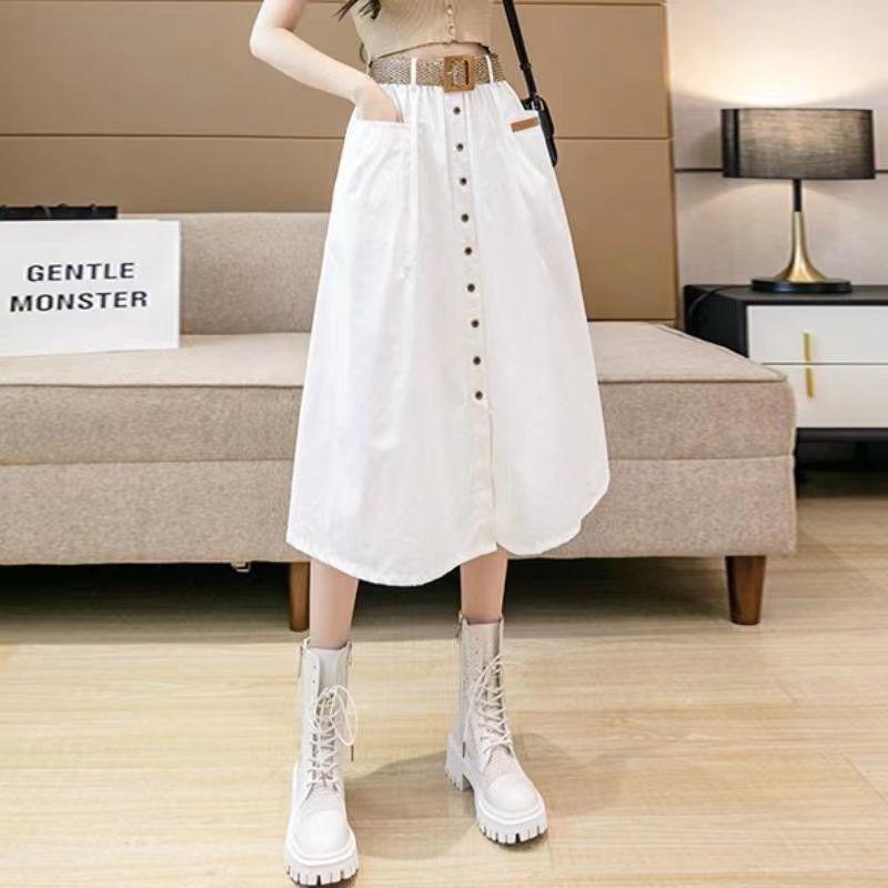 Summer Solid Color Loose Casual with Belt Skirts Women Vintage Aesthetic Chic Party Dress Female High Waist Sexy Femme Clothes