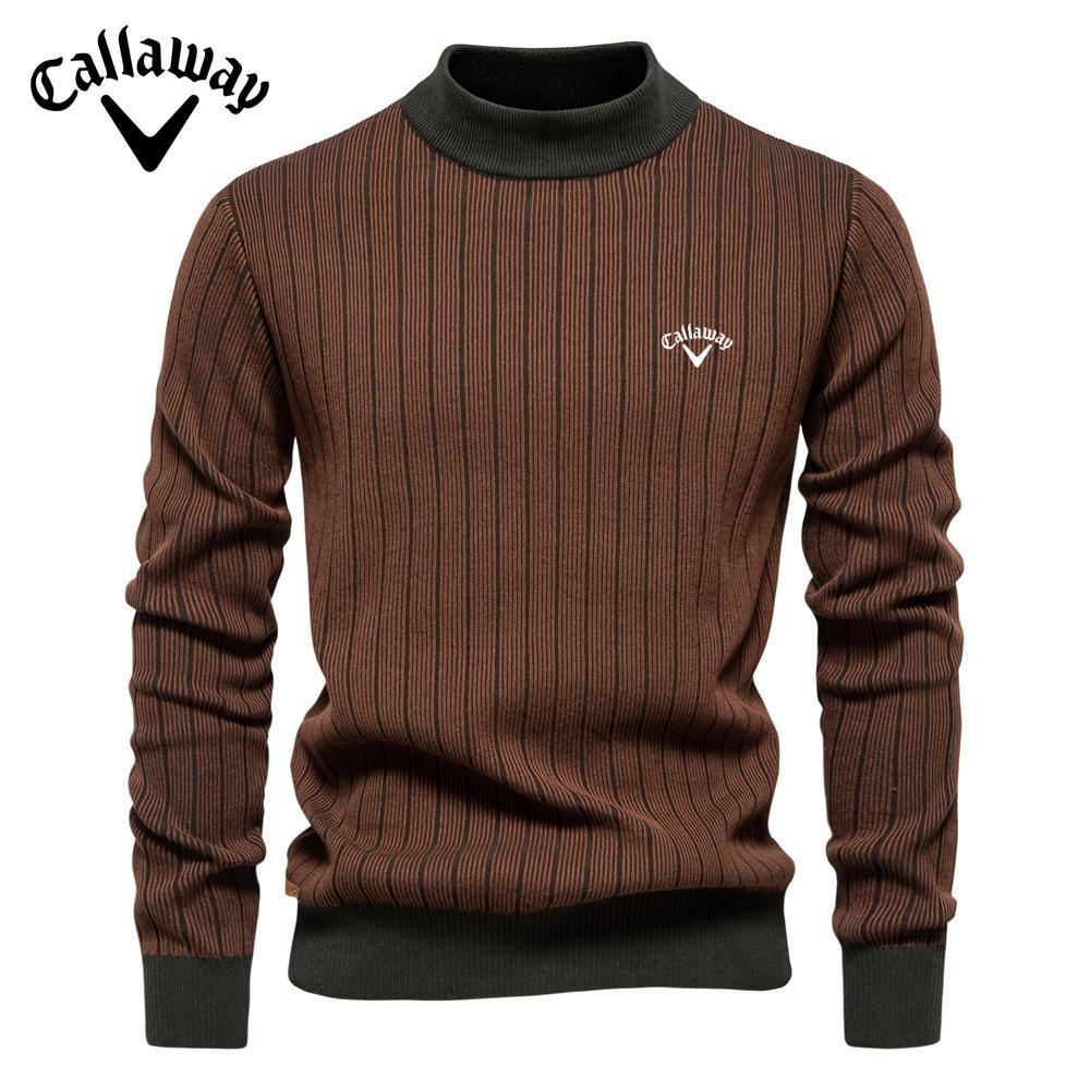Callaway 2025 Осень и зима вышитый новый полувысокий ворот тонкий полосатый топ, модный качественный мужской свитер-пуловер