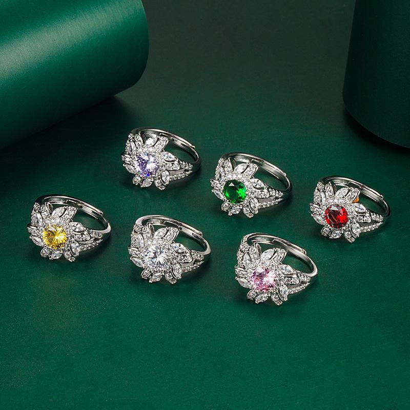 BELLA BOX Classic Flower Opening Resizable Rings For Women Zircon Engagement Party Fine Jewelry Gift