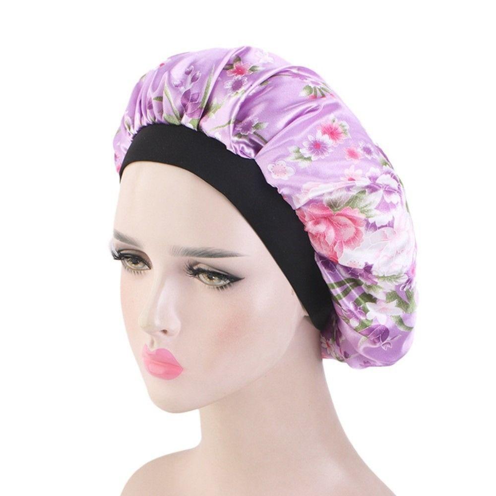 Elastic Wide Band Satin Sleep Bonnet Hair Loss Cover Islamic Turban Hat Hair Wrap Accessories