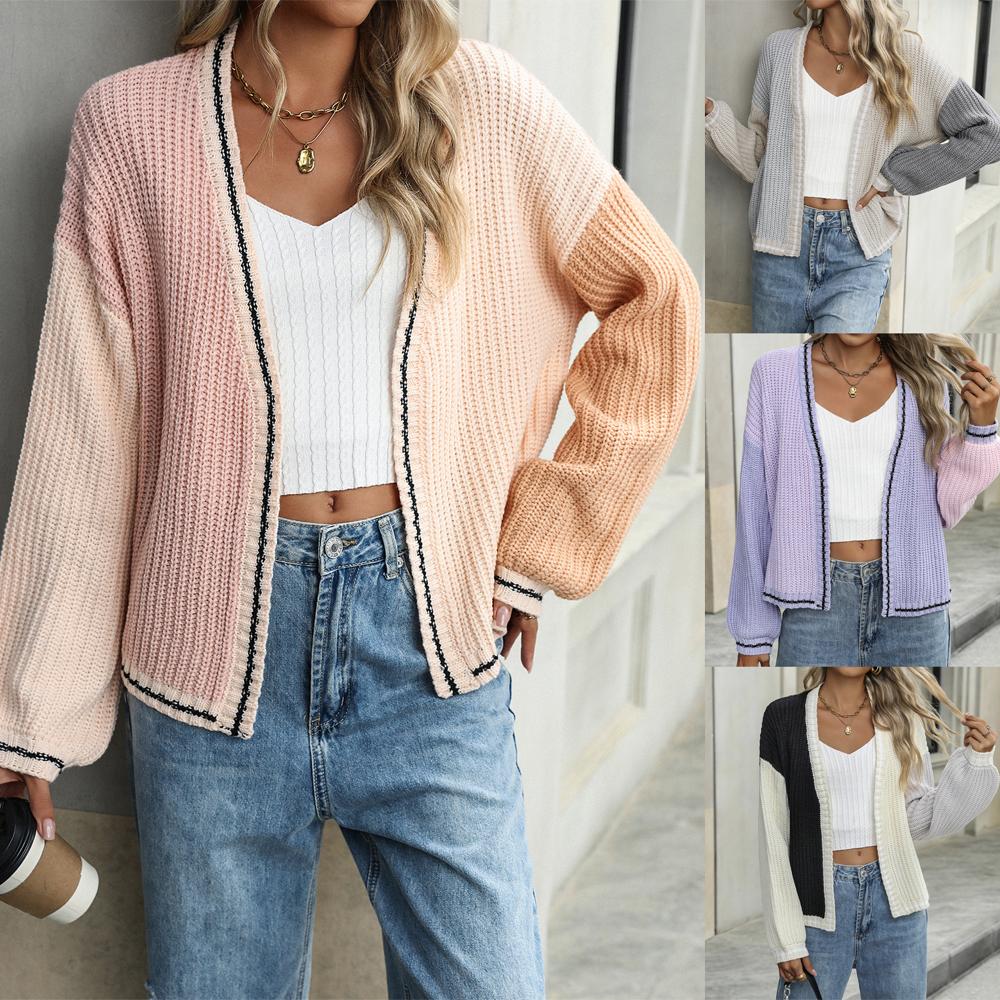 Autumn And Winter Temperament Commuter Loose Splicing Women's Knitted Cardigan Jacket Sweater