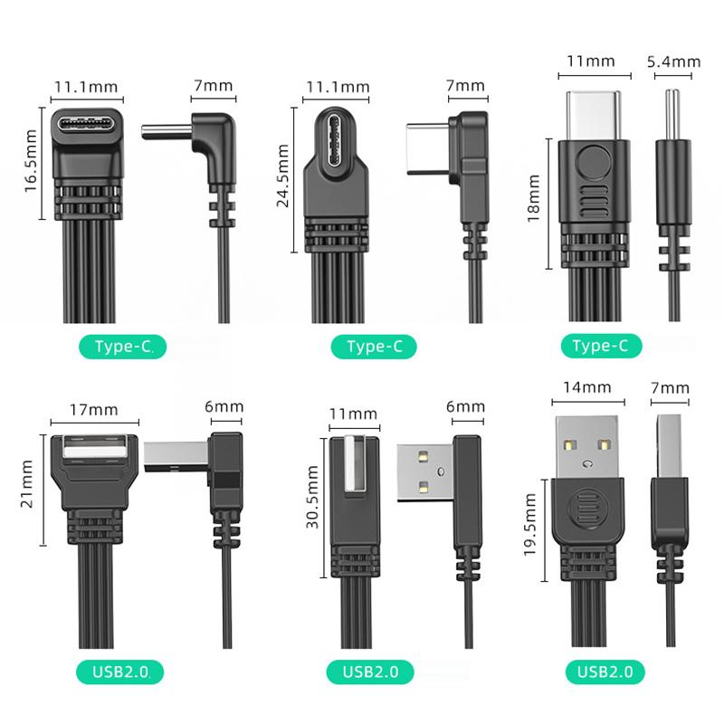 USB2.0 на Type C Разветвитель Дата-кабеля Угол вверх вниз влево вправо Провод Плоский Шнур USB C Передача Данных 2А Питание Синхронизация Удлинитель