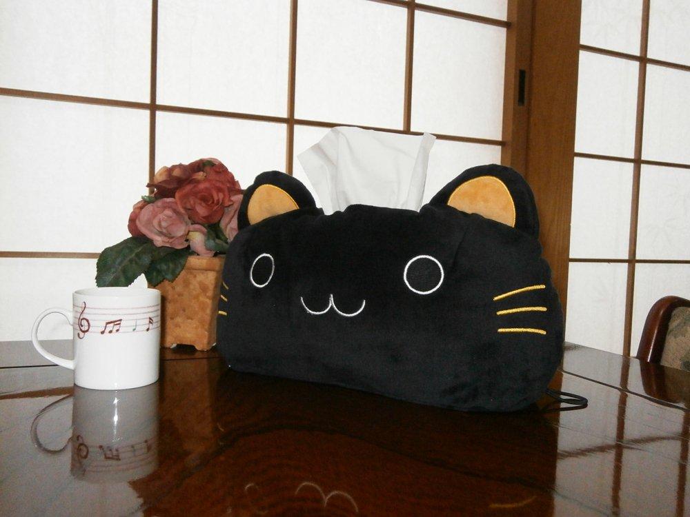 Kojima Tsusho Cat Face Tissue Black 30cm x 20cm x 18cm Cover, Cat,