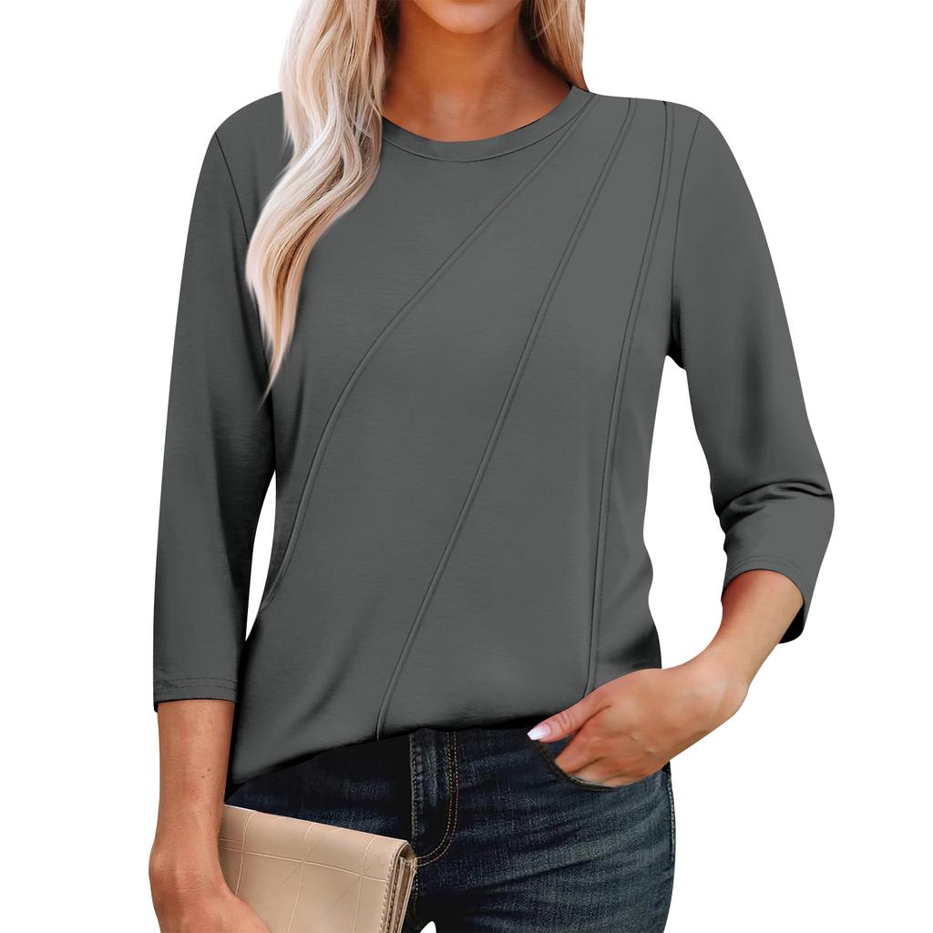 Женская мода повседневные топы с рукавом 3/4 плиссированные модные топы футболки