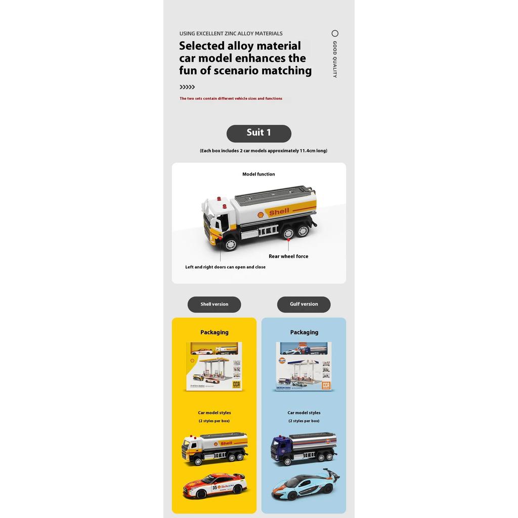 1/43 1/64 Bay Gas Station Assembly Model Children's Toy Scene Alloy Car Set, Suitable for Boys Over 3 Years Old