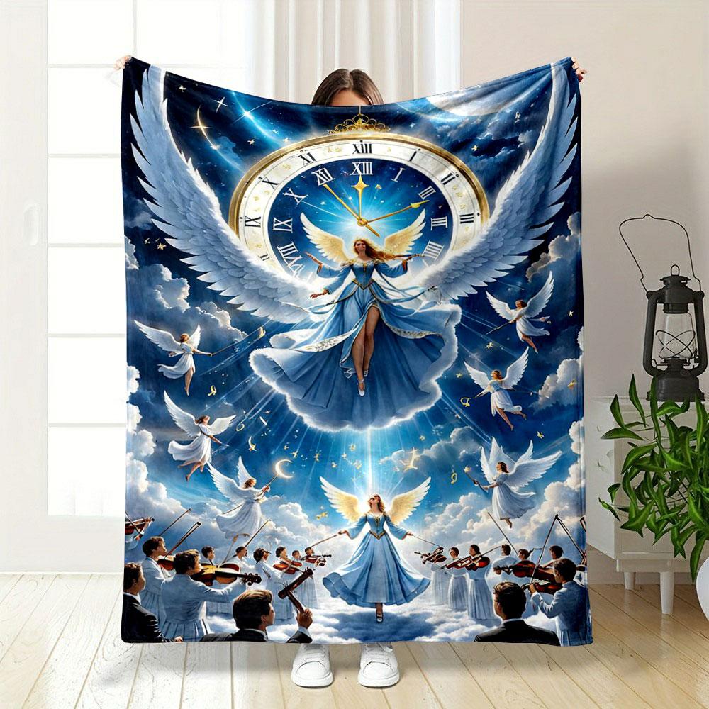 Angelic Clock Orchestra Blanket Printed Blanket for Living Room Bed Couch lunch break Soft Cozy Blanket for Friend's festival Gift